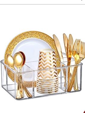 5-Compartment Plastic Flatware Organizer for Entertaining - CLEAR